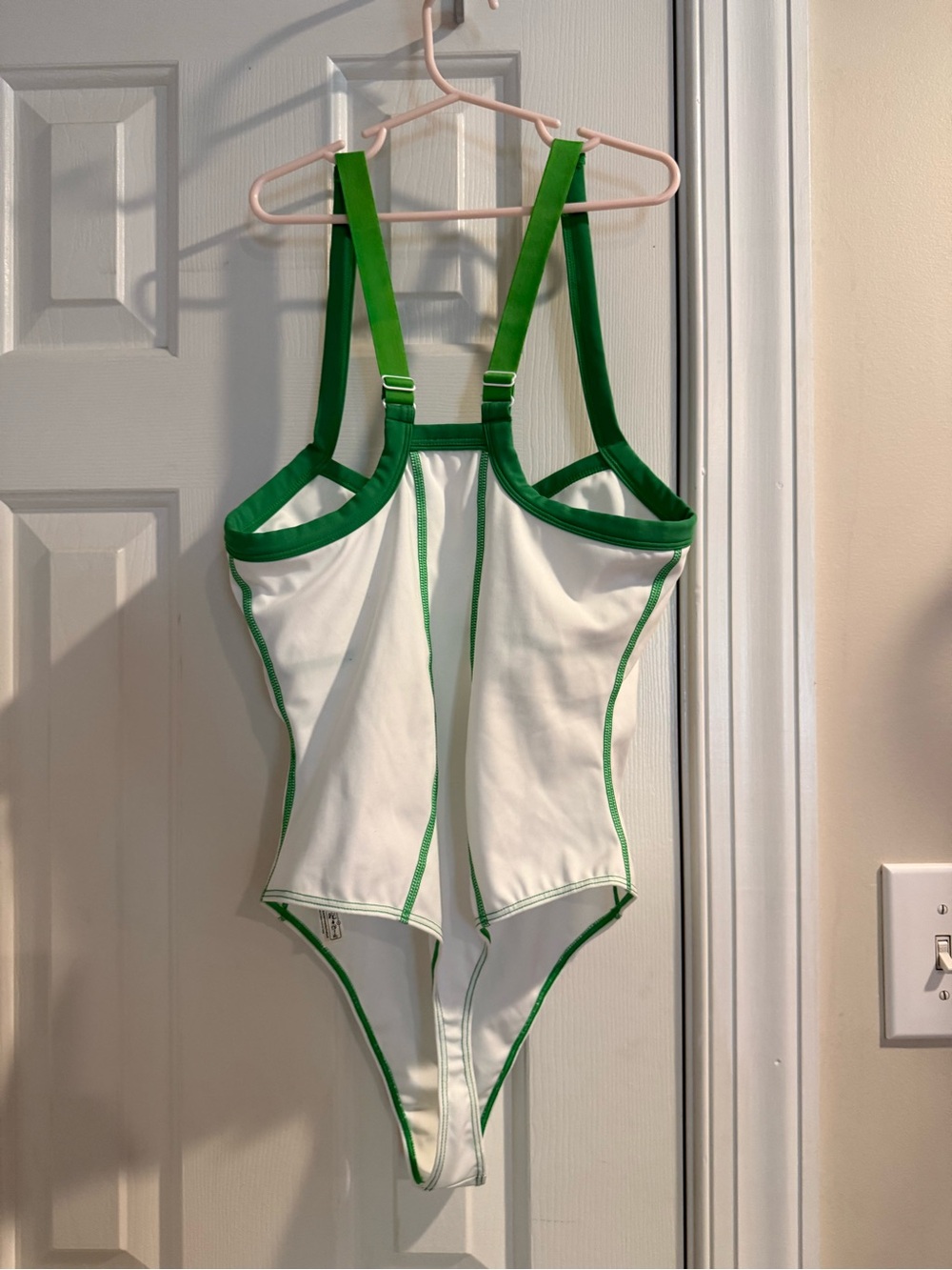 NEW! No tags! White One-Piece Swimsuit with Green Trim - Women's Athletic Style - Picture 4 of 6